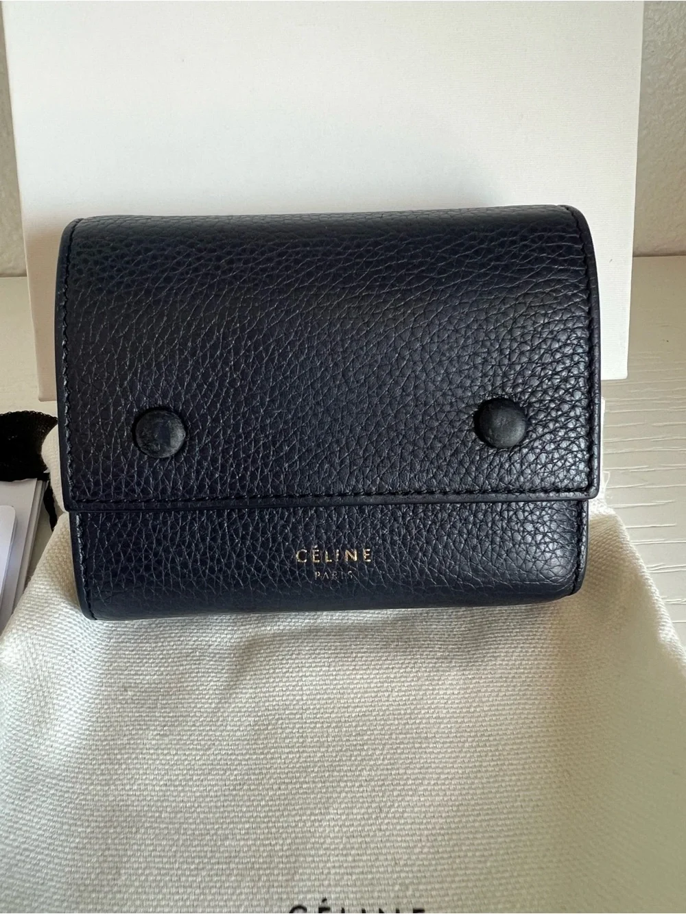 Celine Black Pebbled Leather Compact Wallet - Picture 2 of 13